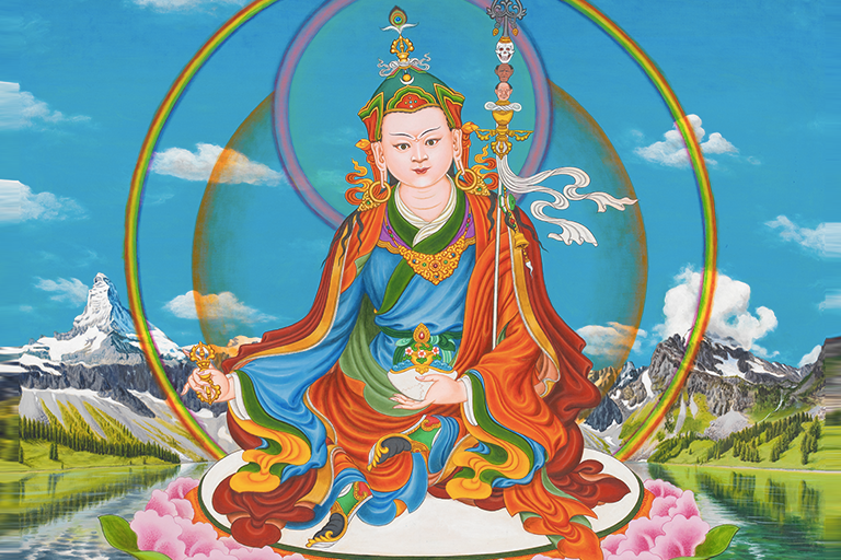 Bright Color Padmasambhava thangka, 25 by 20 cm, made by Cotton Canvas,  Thangka Figure, Padmasambhava